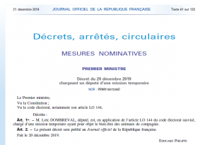Décret du 20 décembre 2019 chargeant un député d'une mission temporaire en faveur du bien-être des animaux de compagnie